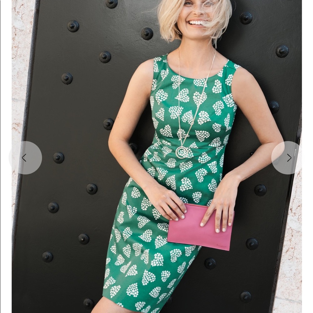 Boden Diane Heart Cluster Green Shift Dress Size 6